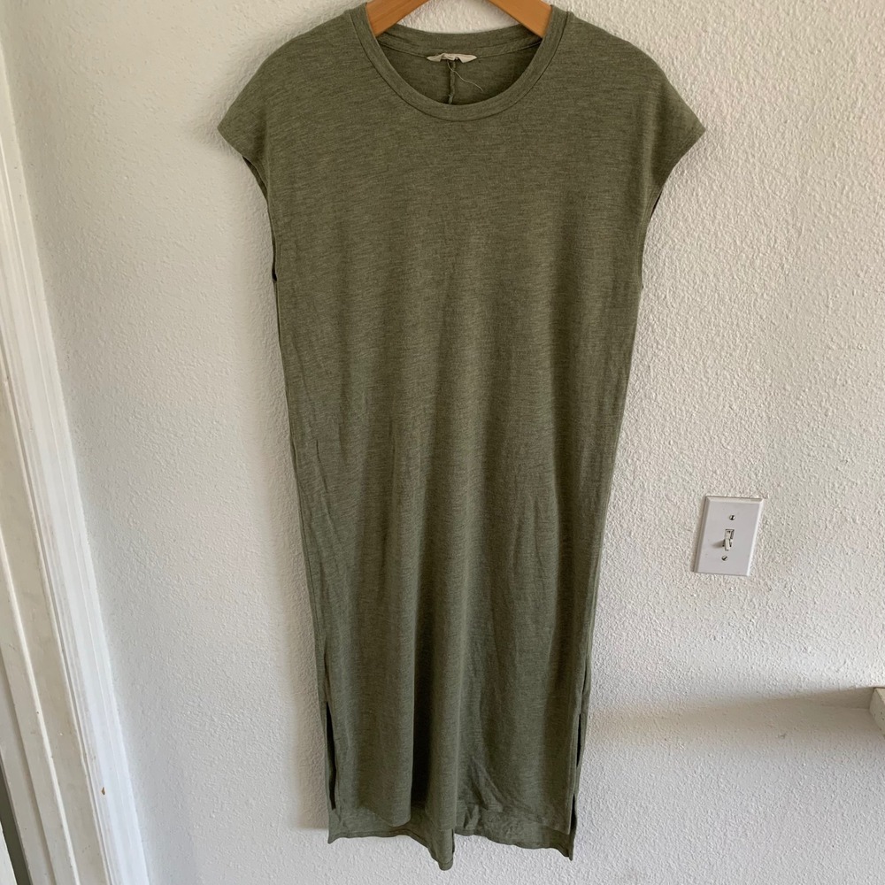 Madewell Olive Green Sleeveless Midi T-Shirt Dress Side Slits H7125 Size L
